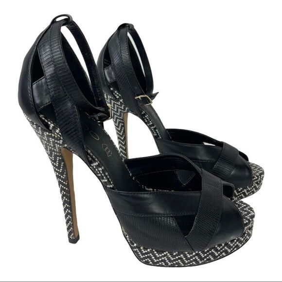 Aldo Black White Chevron Platform Heels Size 8.5 - Picture 3 of 8